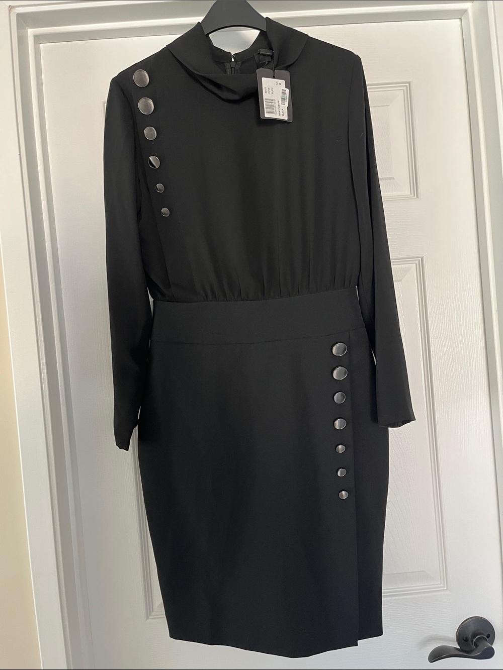Classic Black Long-Sleeve above the knee Dress with Decorative Buttons Size S-M